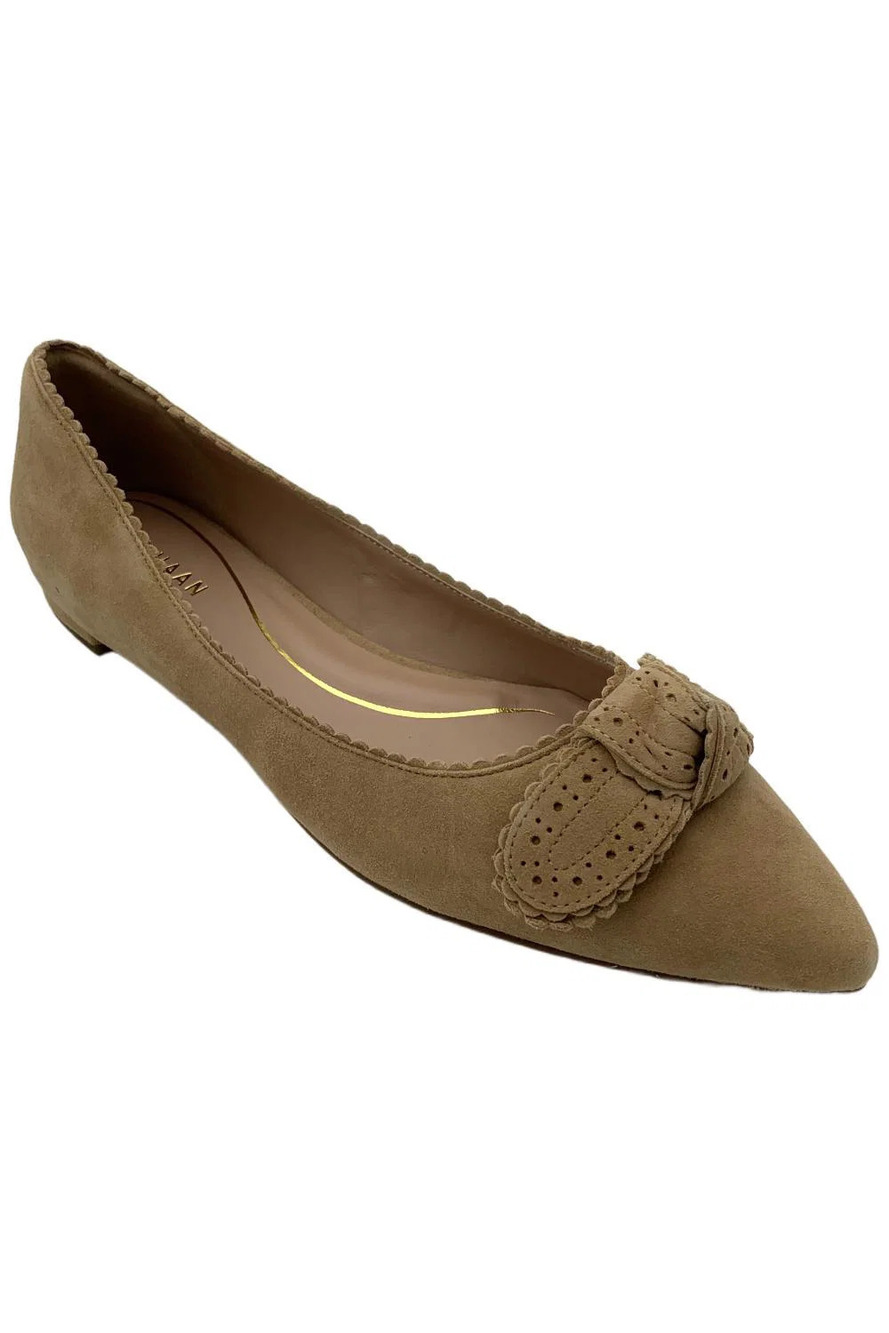 Cole Haan Women's Bellport Bow Skimmer Ballet Flat Blush Tan Suede - Medium